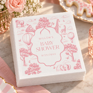 Toile De Jouy Safari Roze Meisje Babyfeest Servett Servet