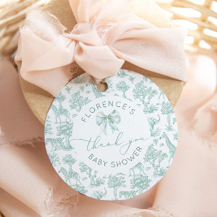 Toile de jouy Safari Sage Baby shower bedankje Bedankjes Labels