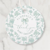 Toile de jouy Safari Sage Baby shower bedankje Bedankjes Labels (Voorkant)