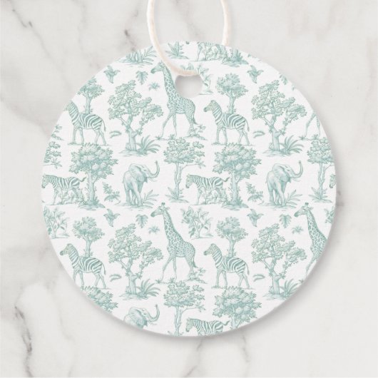 Toile de jouy Safari Sage Baby shower bedankt Bedankjes Labels (Achterkant)