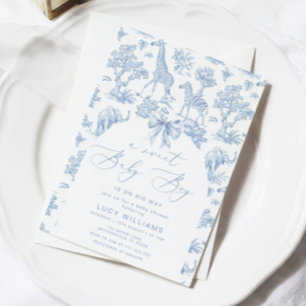 Toile de Jouy Safari Sweet Baby boy baby shower Kaart