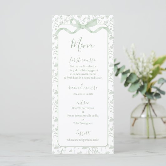 Toile de jouy Sage Green Menu Card (Staand voorkant)