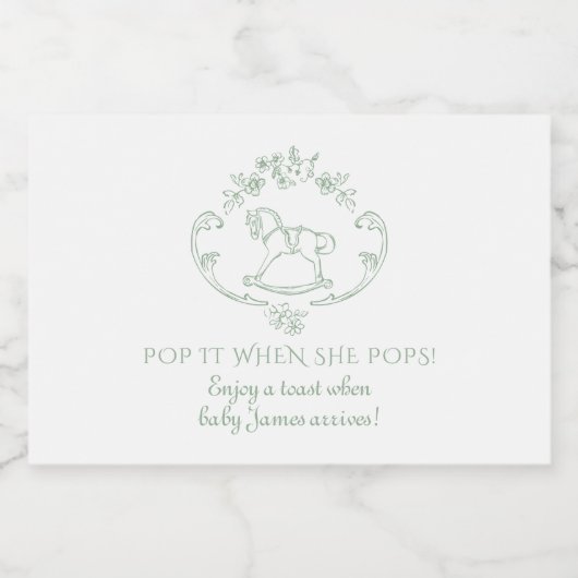 Toile de jouy Sage groene Pop het als ze poppen Sparkling Wijnetiket (Enkel label)