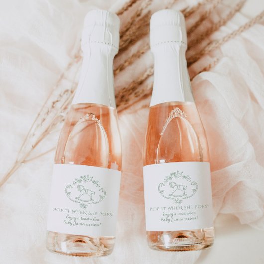 Toile de jouy Sage groene Pop het als ze poppen Sparkling Wijnetiket