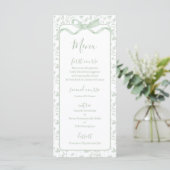 Toile de jouy saliegroene menukaart (Staand voorkant)