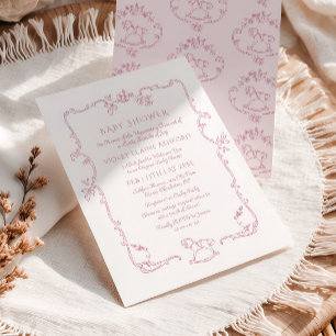 Toile de Jouy schommelpaard Roze Baby Girl baby sh Kaart