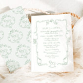 Toile de Jouy schommelpaard Sage Green Baby shower Kaart