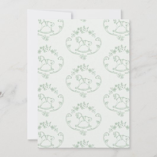 Toile de Jouy schommelpaard Sage Green Baby shower Kaart (Achterkant)
