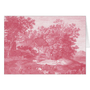 Toile de Jouy Shabby Pink Pastoral Landschap