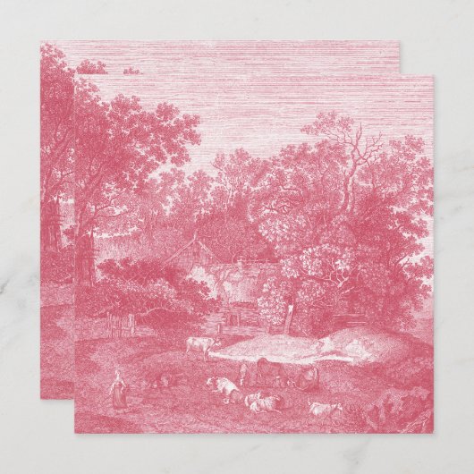 Toile de Jouy Shabby Pink Pastoral Landschap Kaart (Voorkant / Achterkant)