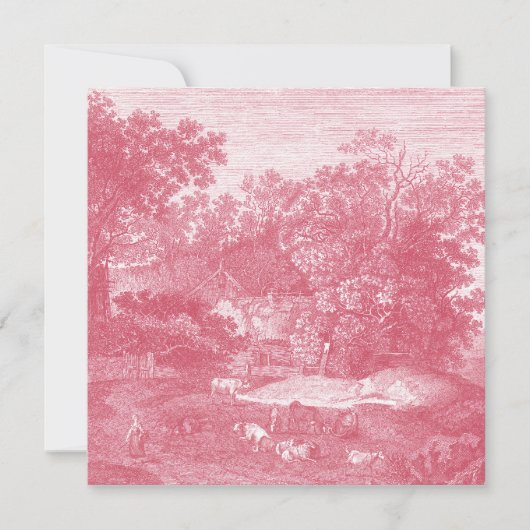 Toile de Jouy Shabby Pink Pastoral Landschap Kaart (Voorkant)