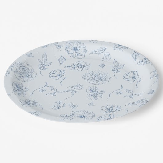 Toile de Jouy Something Blue Bloem bruids- Papieren Bordje (Gekanteld)