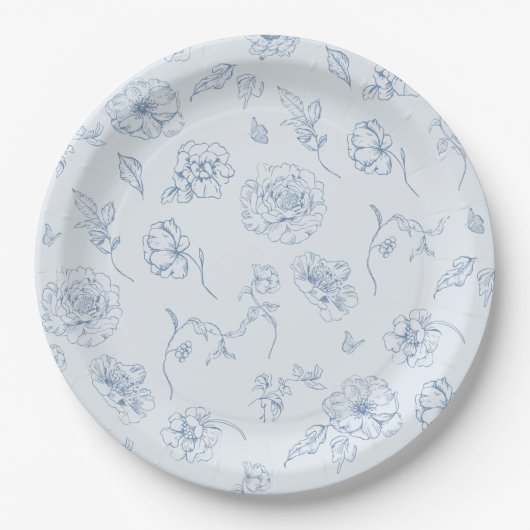 Toile de Jouy Something Blue Bloem bruids- Papieren Bordje (Voorkant)