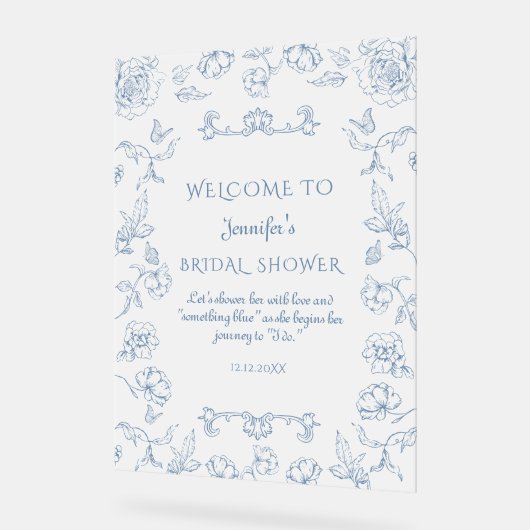 Toile de Jouy Something Blue Vrijgezellenfeest Wel Acryl Bord (Hoek)