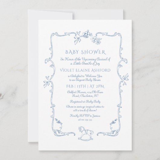 Toile de Jouy speelgoed lijst Baby shower Kaart (Voorkant)