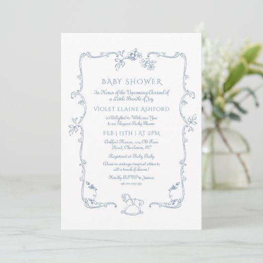 Toile de Jouy  speelgoed lijst Baby shower Kaart (Staand voorkant)