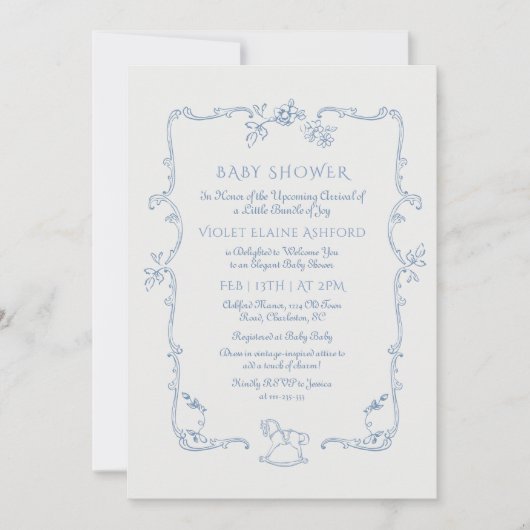 Toile de Jouy  speelgoed lijst Baby shower Kaart (Voorkant)