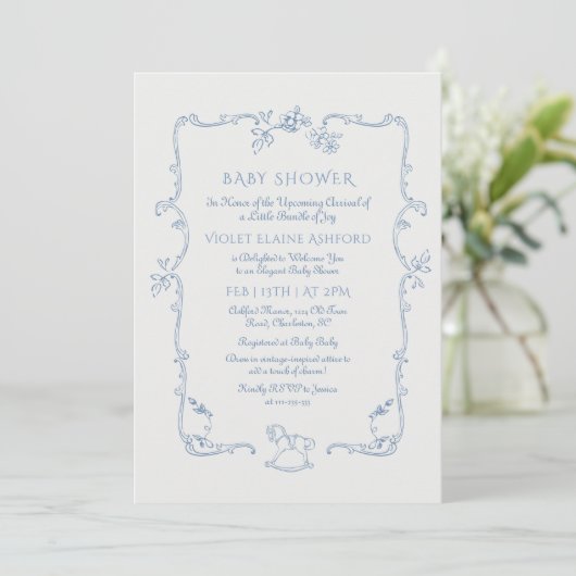 Toile de Jouy  speelgoed lijst Baby shower Kaart (Staand voorkant)