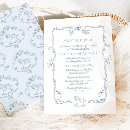 Toile de Jouy  speelgoed lijst Baby shower Kaart