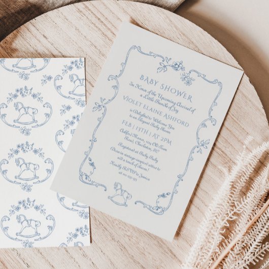 Toile de Jouy  speelgoed lijst Baby shower Kaart