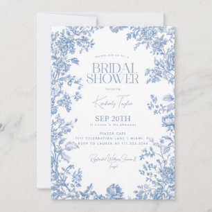 Toile De Jouy Stofblauw Bloemrijke Bruiloftfeest Kaart