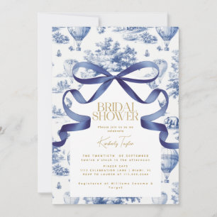 Toile De Jouy Stofblauw Strik Bruidsdouche Kaart