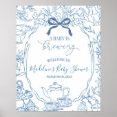 Toile de Jouy Tea Baby shower Welkomstbord Poster (Voorkant)