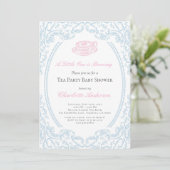 Toile de Jouy Tea Party Baby shower Uitnodiging (Staand voorkant)