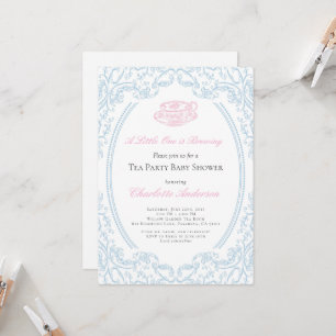 Toile de Jouy Tea Party Baby shower Uitnodiging