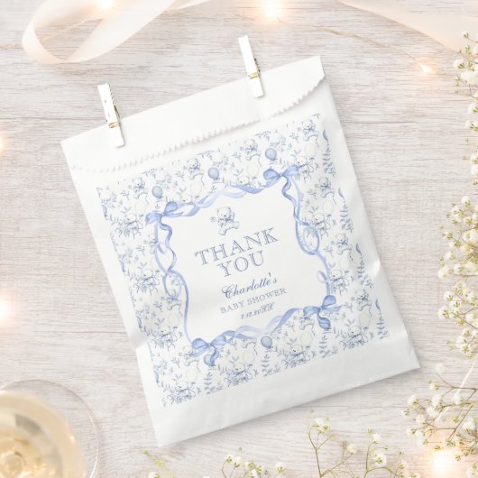 Toile de Jouy Teddy Bear Baby shower Bedankt Bedankzakje (Geknipt)