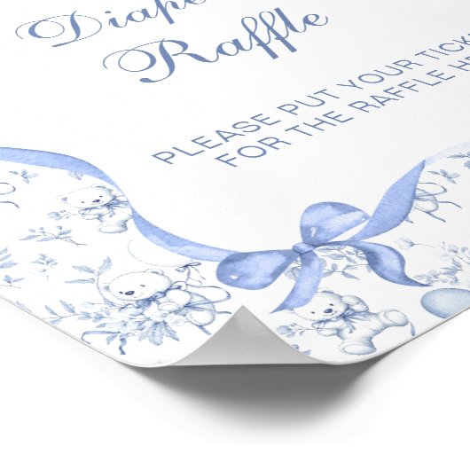 Toile De Jouy Teddy Bear Baby shower Luier Raffle Poster (Hoek)