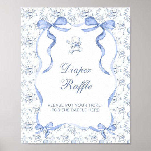 Toile De Jouy Teddy Bear Baby shower Luier Raffle Poster (Voorkant)