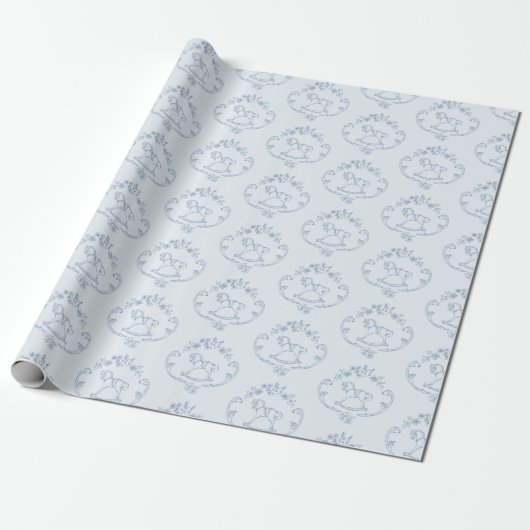 Toile de Jouy Teddy  Rocking Horse Blauw Cadeaupapier (Uitgerold)