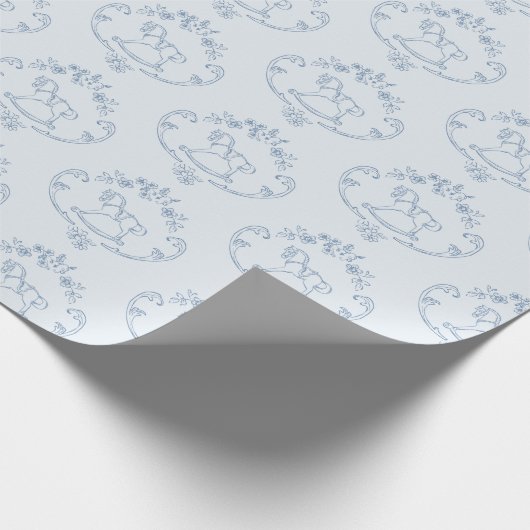 Toile de Jouy Teddy Rocking Horse Blauw Cadeaupapier (Hoek)