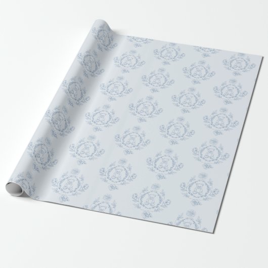Toile de Jouy Teddybeer baby shower Cadeaupapier (Uitgerold)
