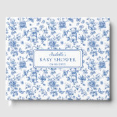 Toile De Jouy Teddybeer Blauw Baby shower Gastenboek (Voorkant)