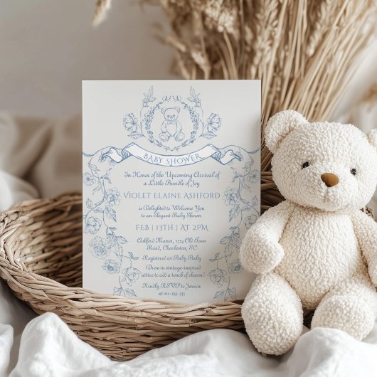 Toile de Jouy Teddybeer Chinoiserie baby shower Kaart