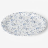 Toile De Jouy Teddybeer Dusty Blue Baby shower Papieren Bordje (Gekanteld)