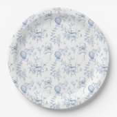 Toile De Jouy Teddybeer Dusty Blue Baby shower Papieren Bordje (Voorkant)