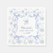 Toile De Jouy Teddybeer Dusty Blue Baby shower Servet (Voorkant)