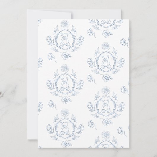 Toile de Jouy Teddybeer Frans blauw baby shower Kaart (Achterkant)