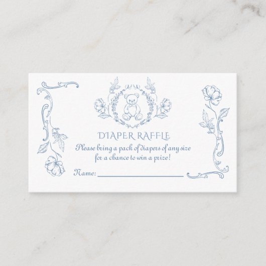 Toile de jouy teddybeer  Luierverloting Informatiekaartje (Voorkant)