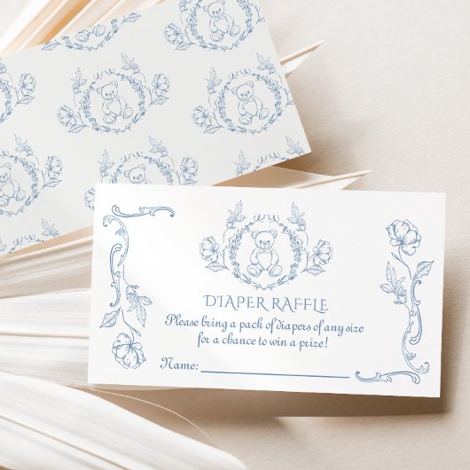 Toile de jouy teddybeer  Luierverloting Informatiekaartje