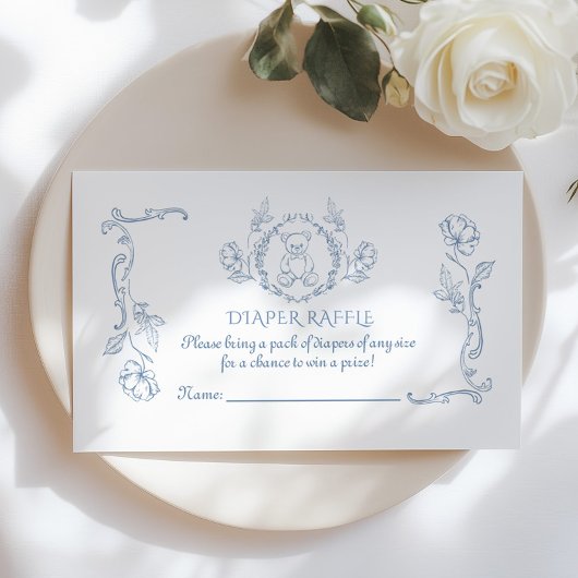 Toile de jouy teddybeer  Luierverloting Informatiekaartje