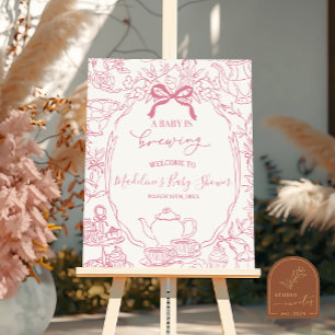 Toile de Jouy Thee Baby Shower Welkom Bord Poster