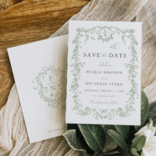 Toile de Jouy Trouw Save the Date Sage Groen