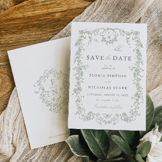 Toile de Jouy Trouw Save the Date Sage Groen