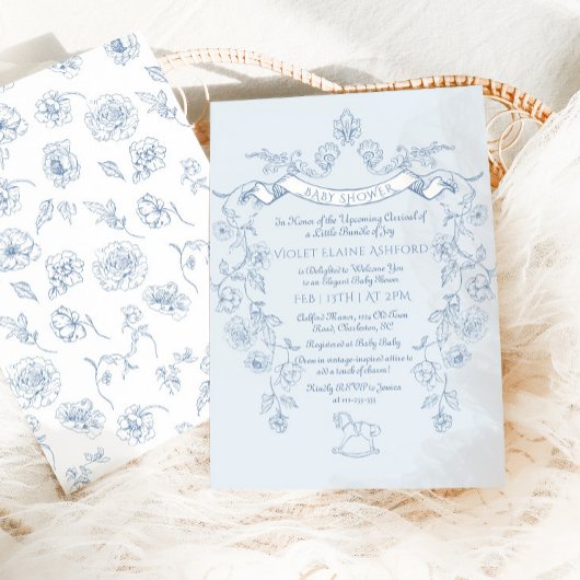 Toile de Jouy  Victoriaans Frans baby shower Kaart