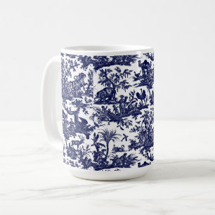 Toile de Jouy Vier delen van de wereld blauw patro Koffiemok