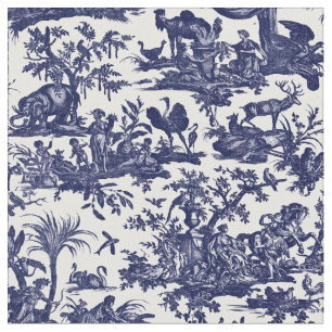 Toile de Jouy Vier delen van de wereld blauw patro Stof